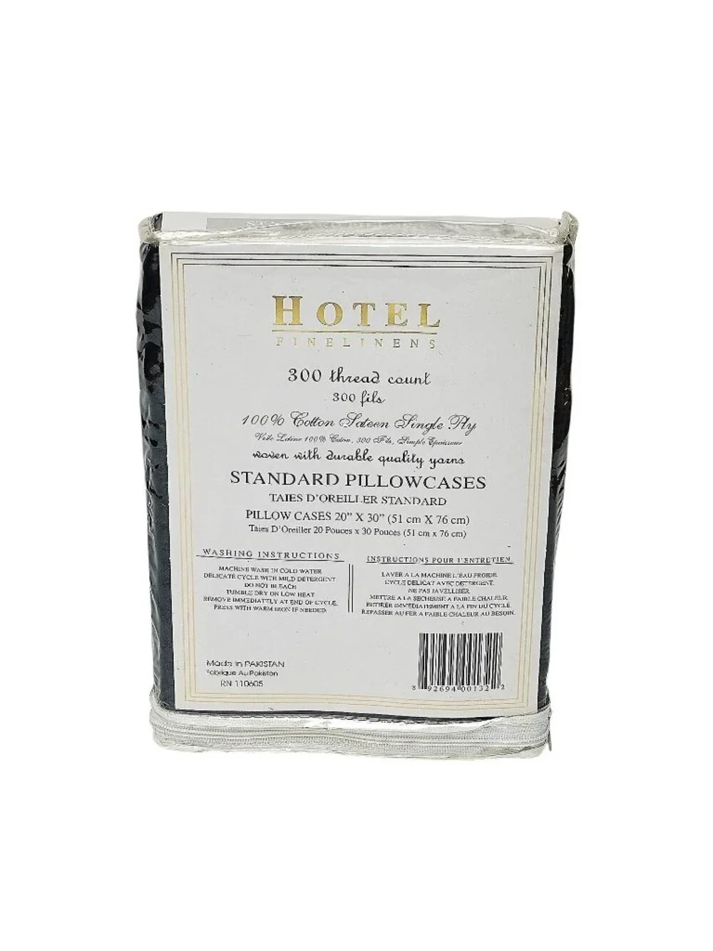 Hotel Fine Linens Pair of Pillowcases Navy Blue 100% Cotton Sateen NWT